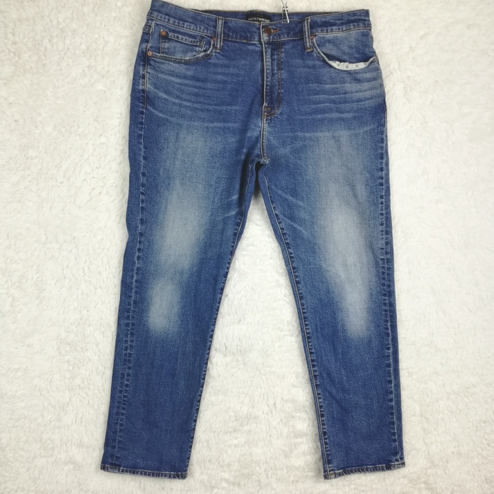 Lucky Brand Mens Jeans 410 Athletic Slim Blue‎ Denim Stone Wash Whiskering 38x30